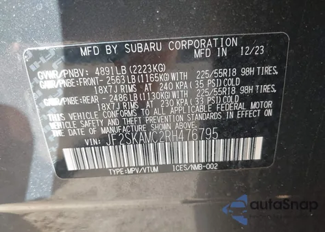 2024 Subaru Forester Touring from USA, damaged, VIN JF2SKAMC2RH476795